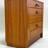 Antique 3 Drawer Chest of Drawers - Pitchpin and Leather - Vintage 70's - Scandinavian Style