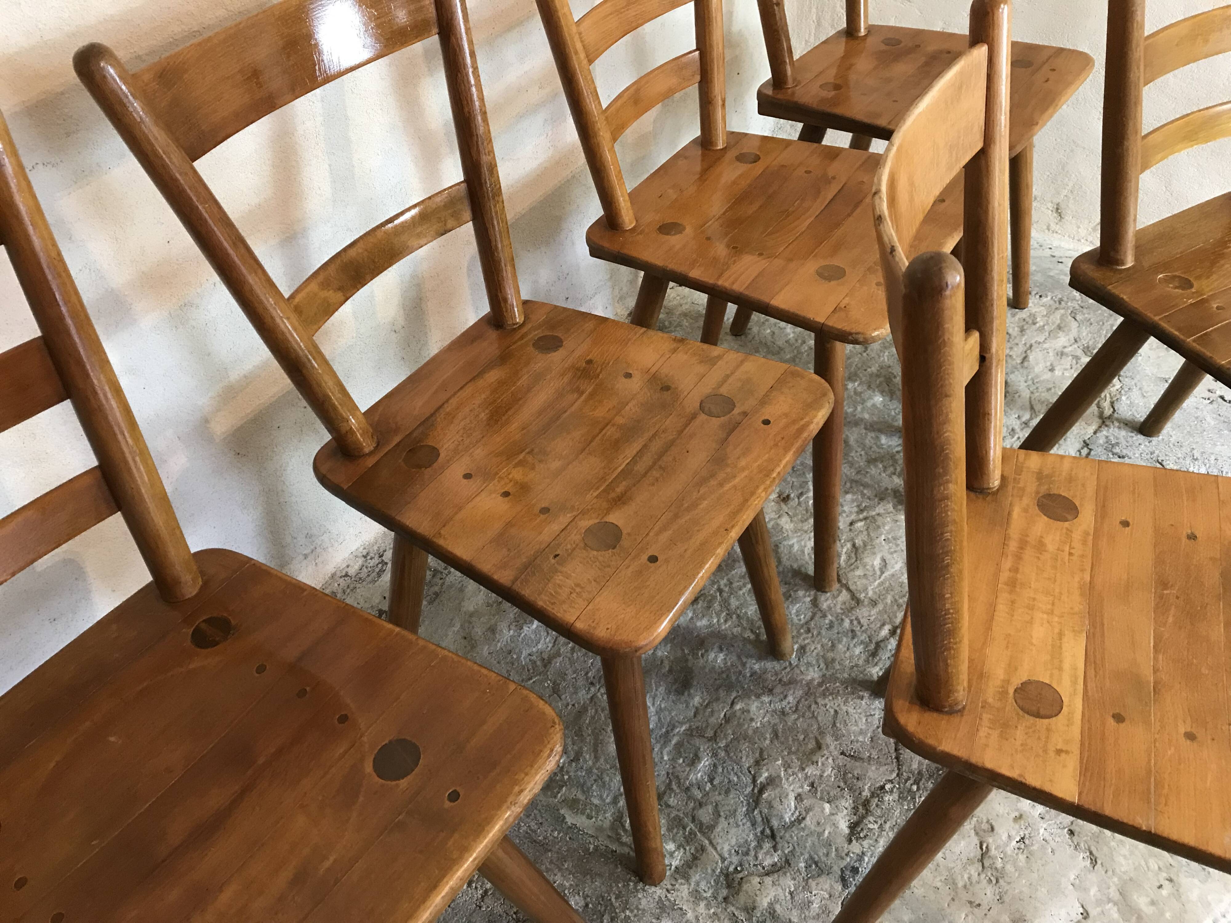 Set of 6 solid beech chairs by Adolf Schneck