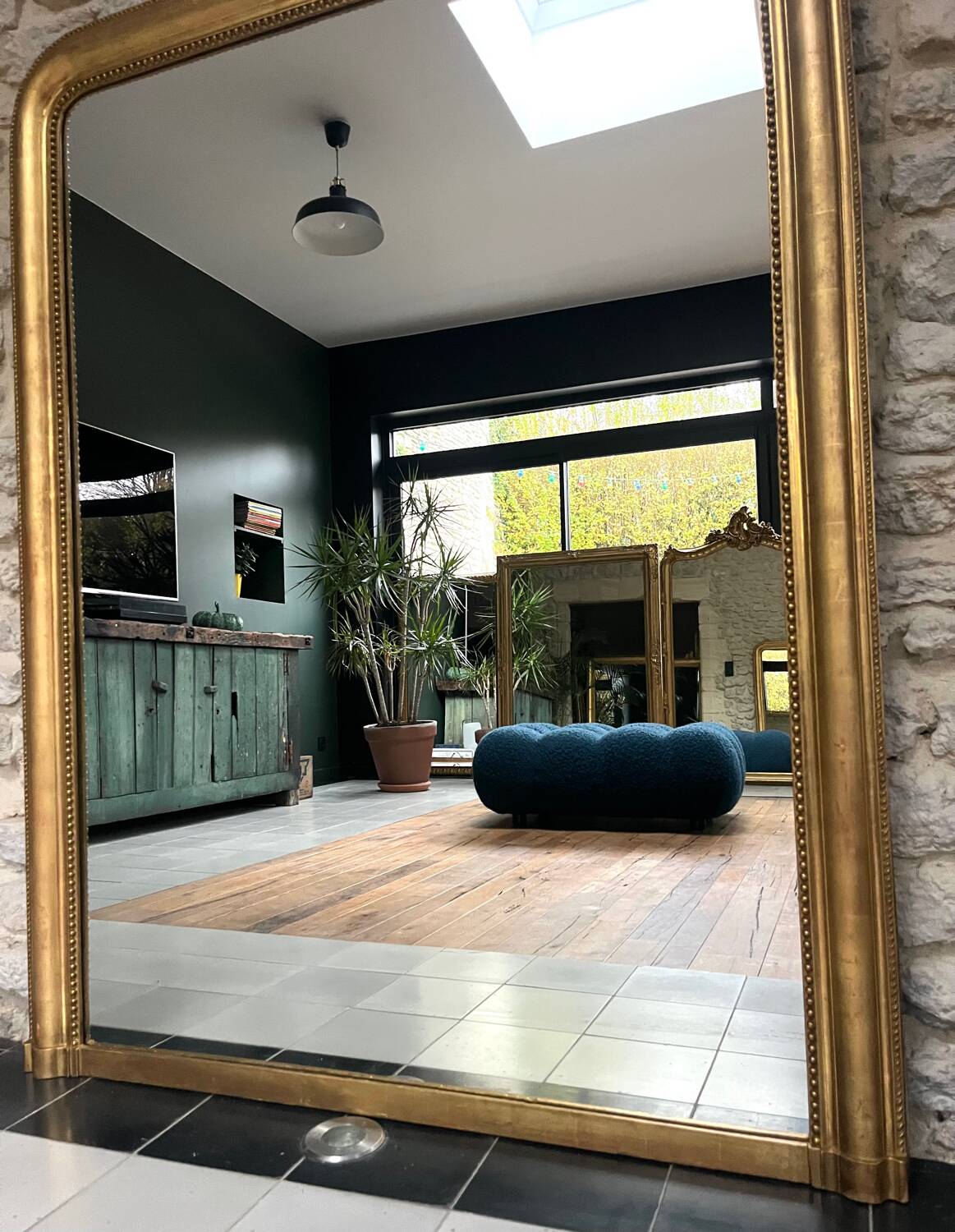 Antique mirror 150/116.5cm Louis-Philippe with pearl gold leaf.