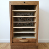 Solid oak filing cabinet with curtains