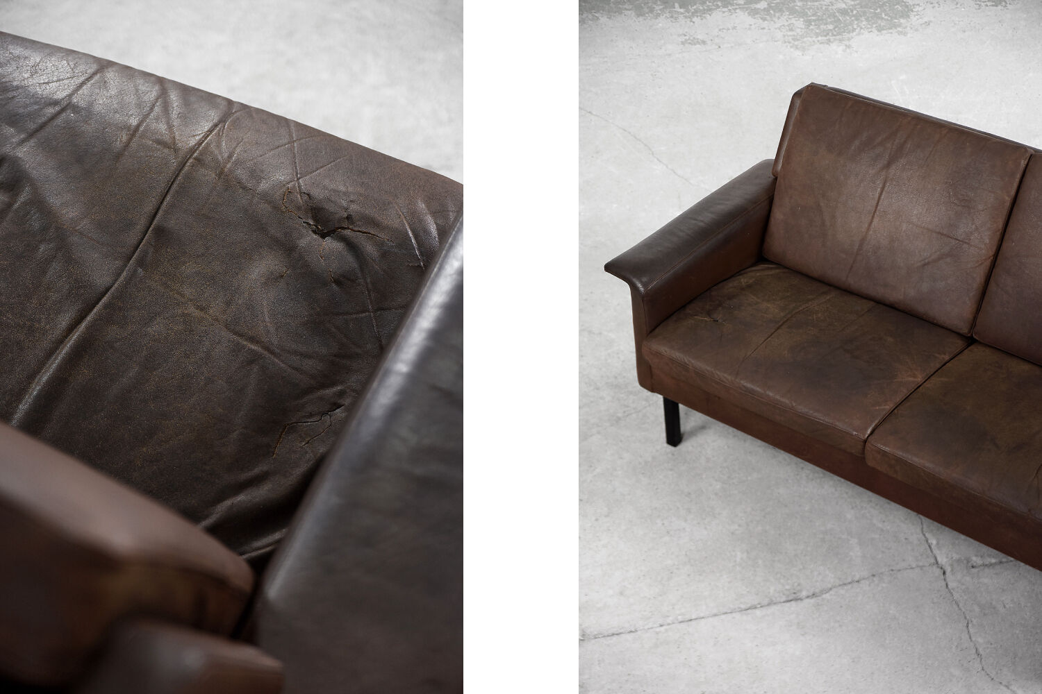 Vintage modern two-seater canapé in brown leather 3330 by Arne Vodder for Fritz Hansen.