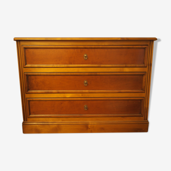 Commode à trois tiroirs, couleur bois verni