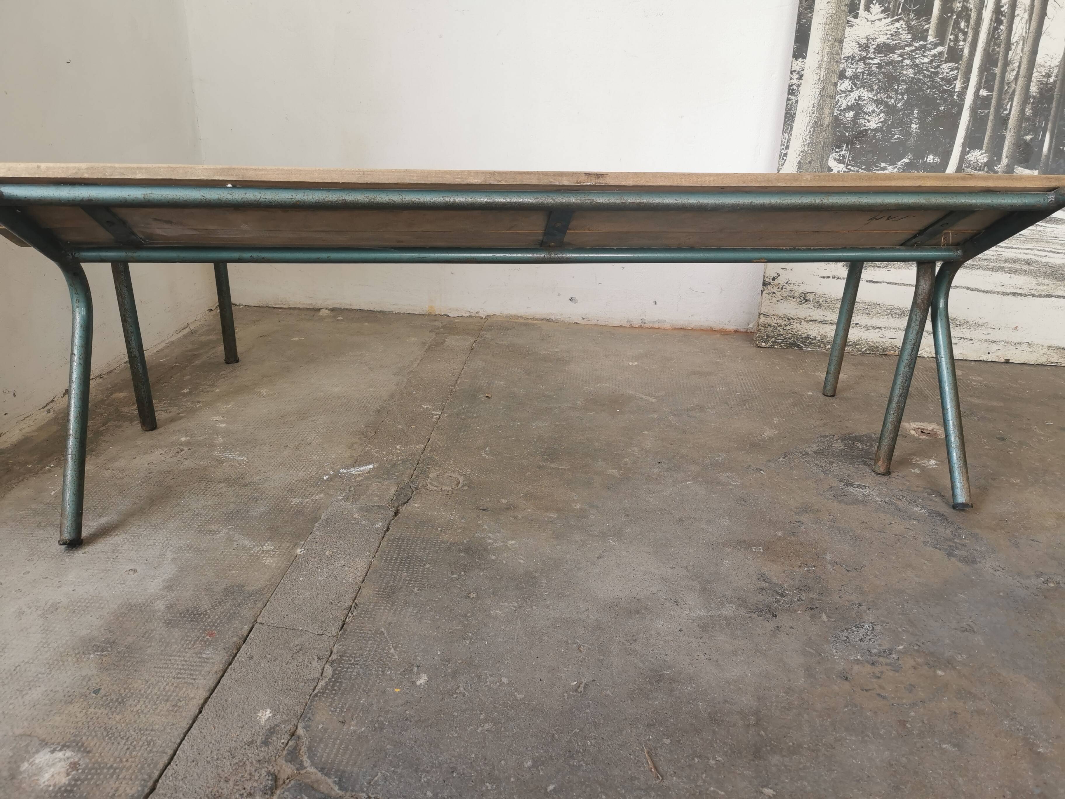 Pair of vintage metal and wood school benches