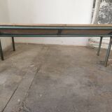 Pair of vintage metal and wood school benches
