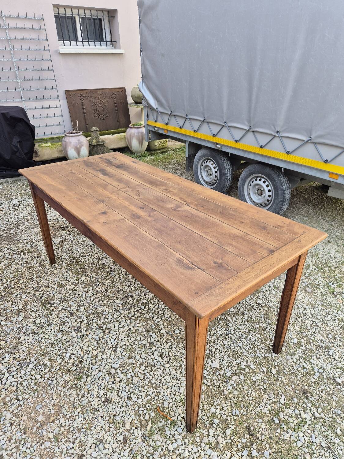 Antique rustic farmhouse table in solid oak, 19th century