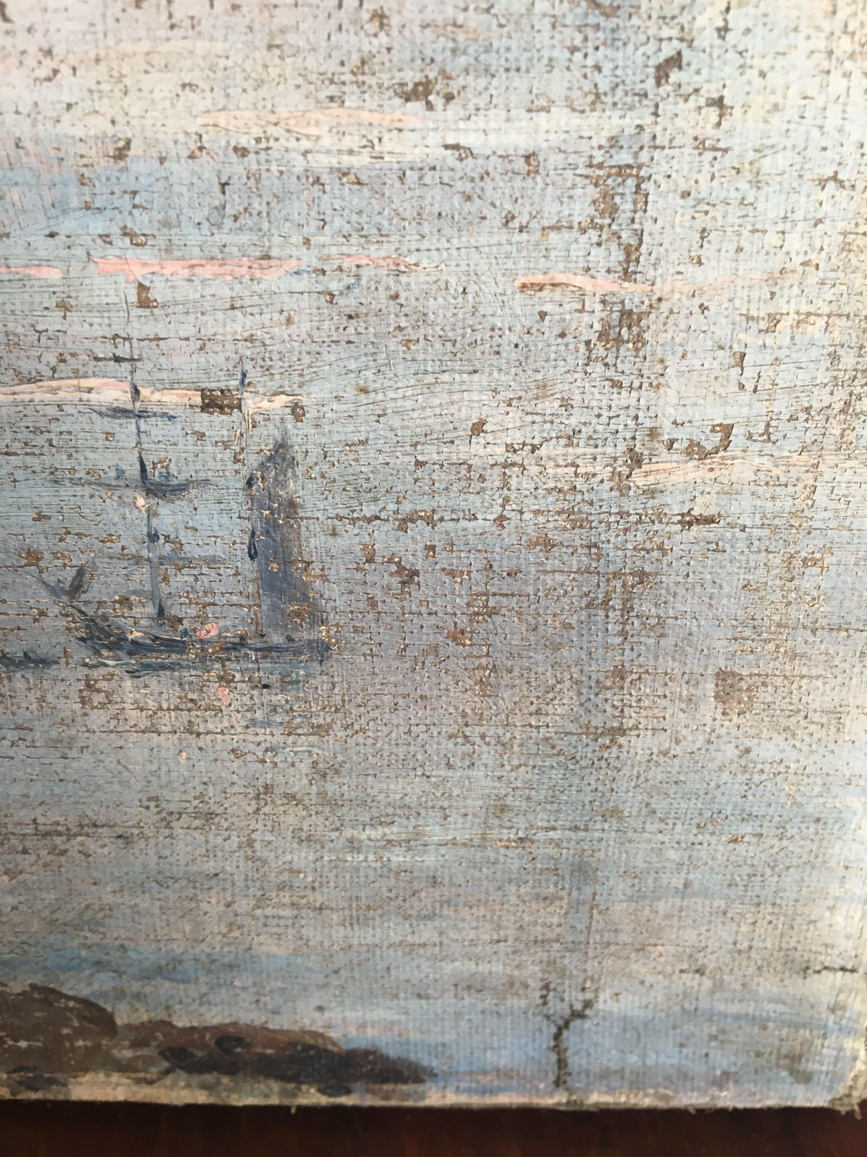 Oil on "marine" canvas, early 20th century