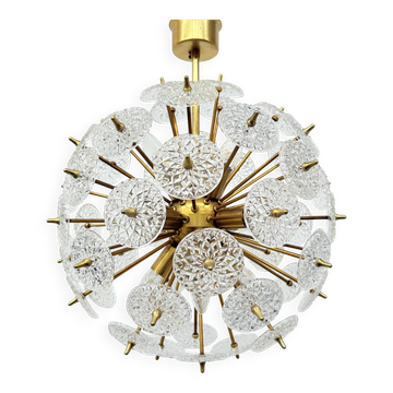 Val Saint Lambert crystal sputnik gold chandelier , 1960’s