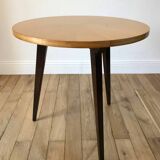 Tripod coffee table in wood and two-tone marquetry Scandinavian design 50s-60s