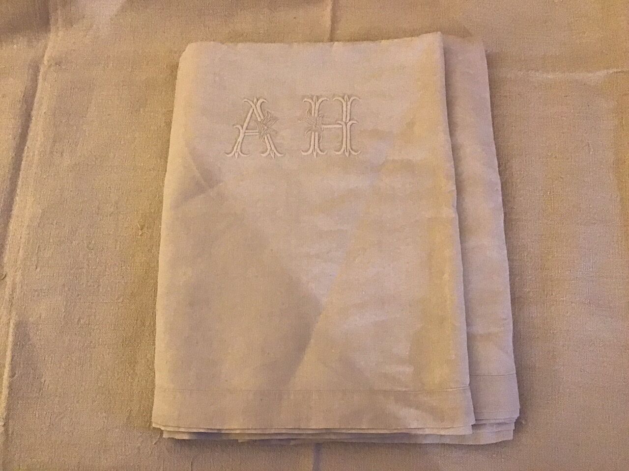 Vintage linen sheet 2 people monogrammed "AH"