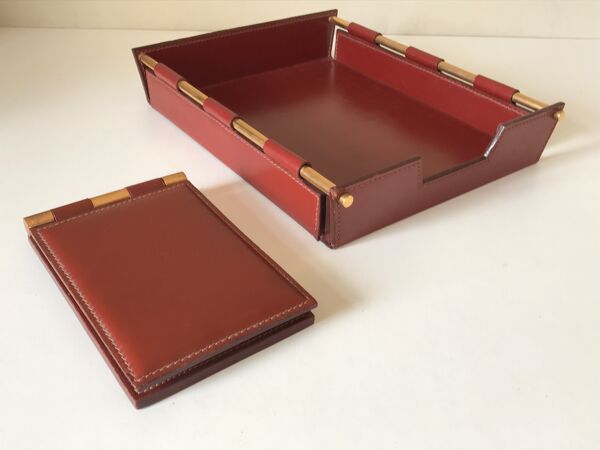 Set de bureau en cuir piqué vintage design annees 70