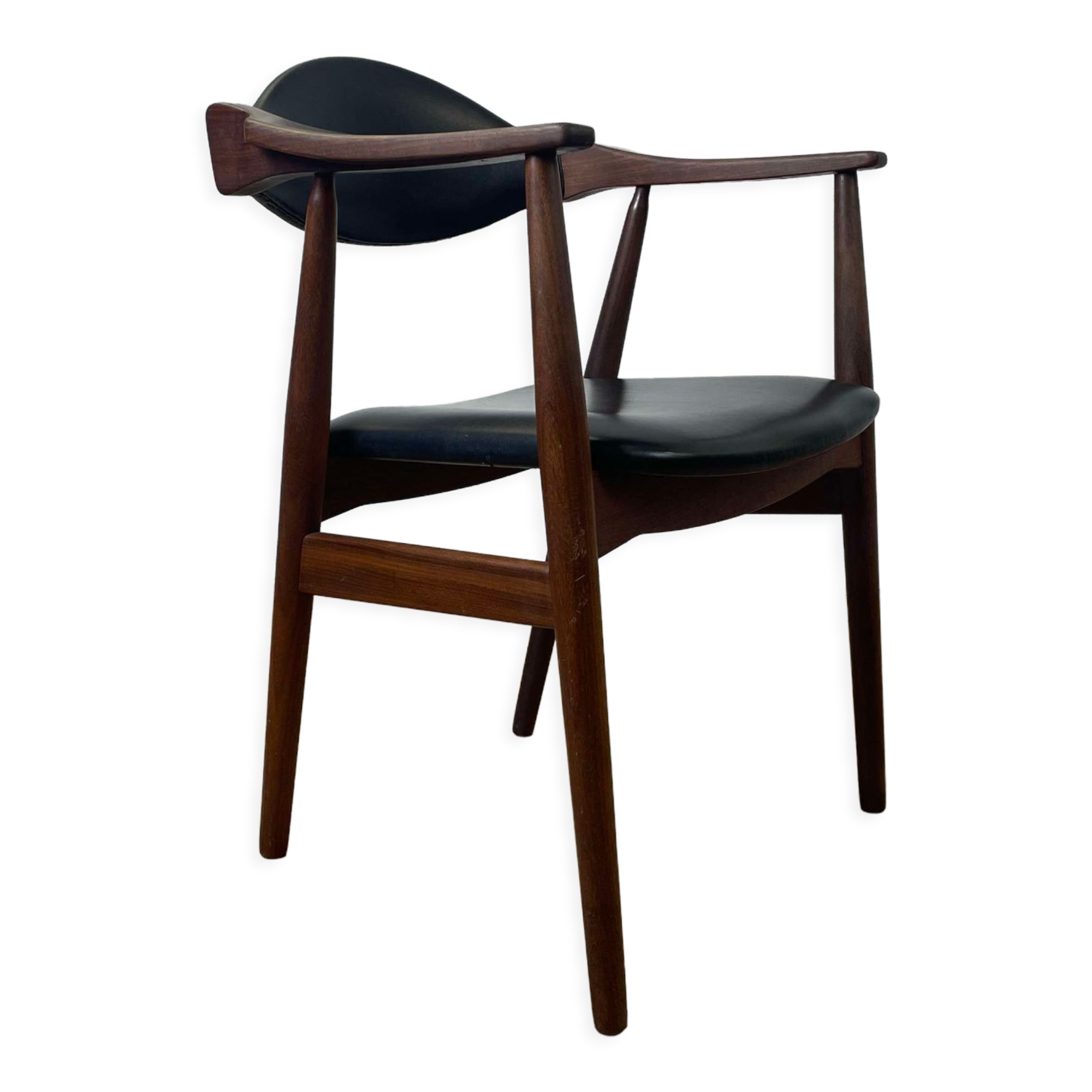 Vintage Scandinavian armchair in teak and black skai, 60s