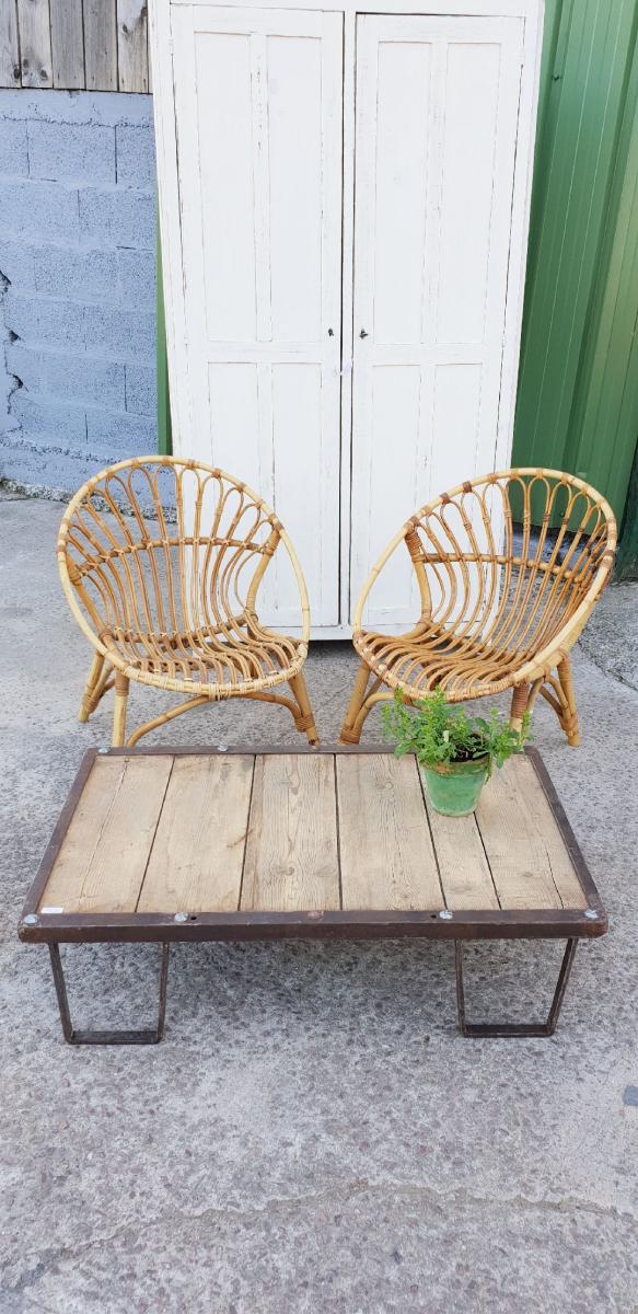 Paire de fauteuils en rotin vintage