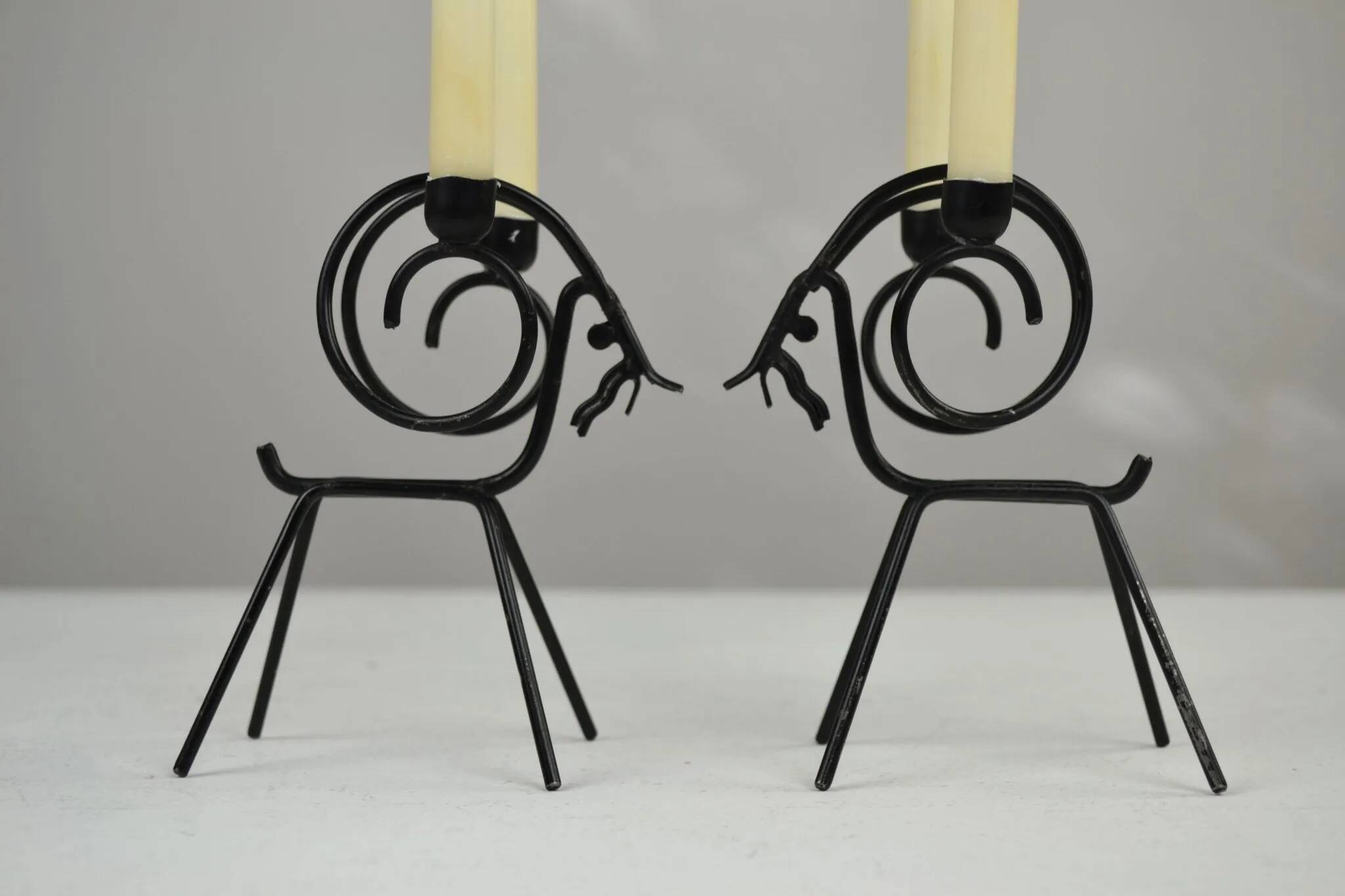 Pair of Black Metal Goat Candleholders — Gunnar Ander for Ystad-Metall, Sweden, 1960s