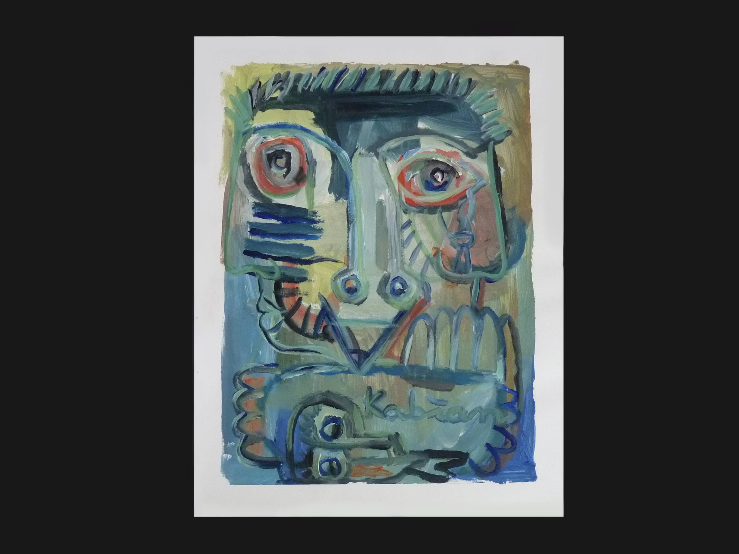 Mixed technique Art brut signed Kabian (Jean-Baptiste) 50X65 cm - 19.68X25