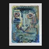 Mixed technique Art brut signed Kabian (Jean-Baptiste) 50X65 cm - 19.68X25