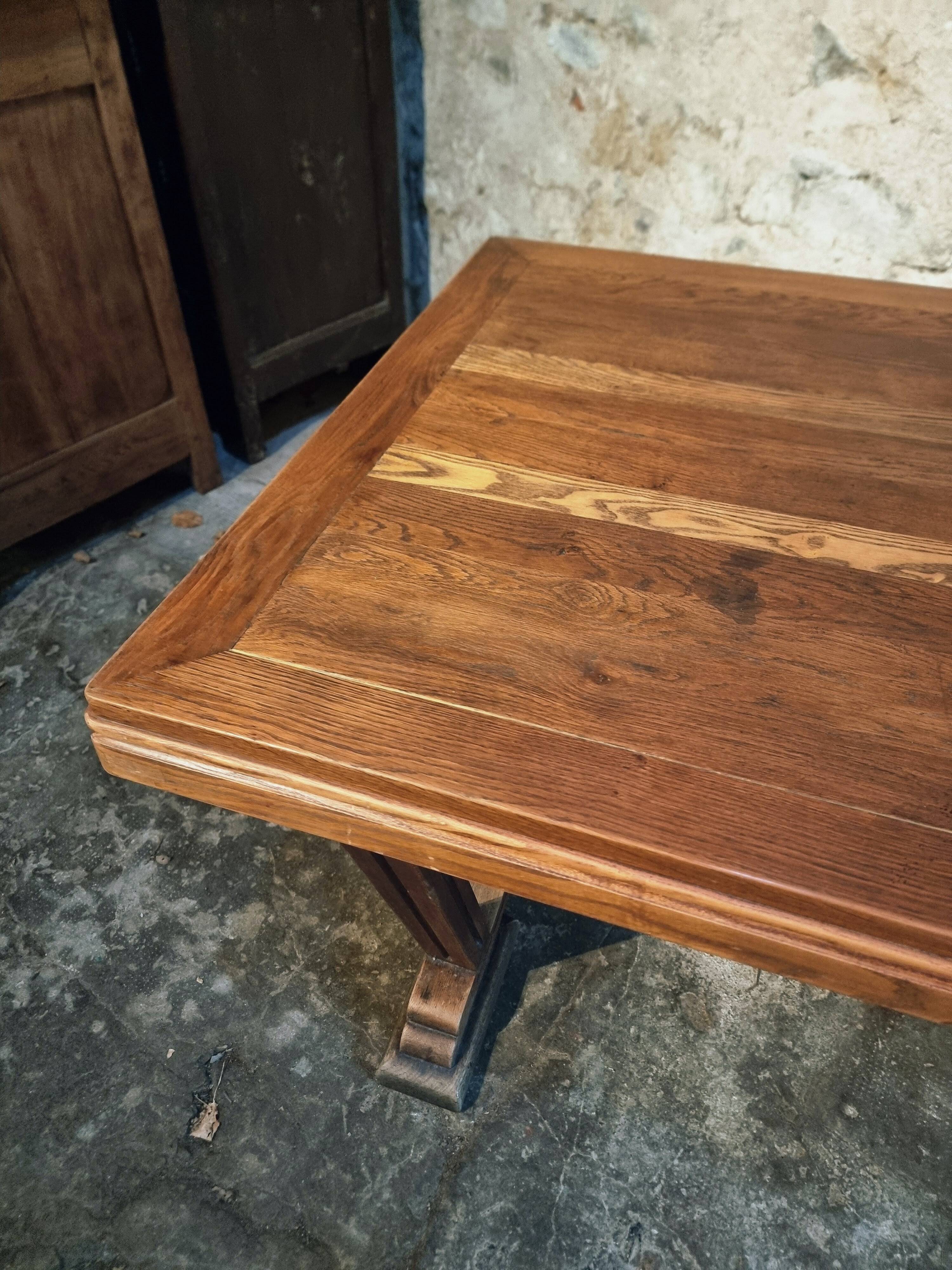 French vintage table in solid oak, Arts & Crafts style, 1930s–1940s.
