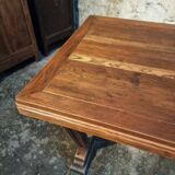 French vintage table in solid oak, Arts & Crafts style, 1930s–1940s.