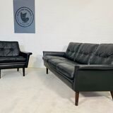 Vintage danish retro nili stoppmøbler 3 person sofa in black leather 1960s