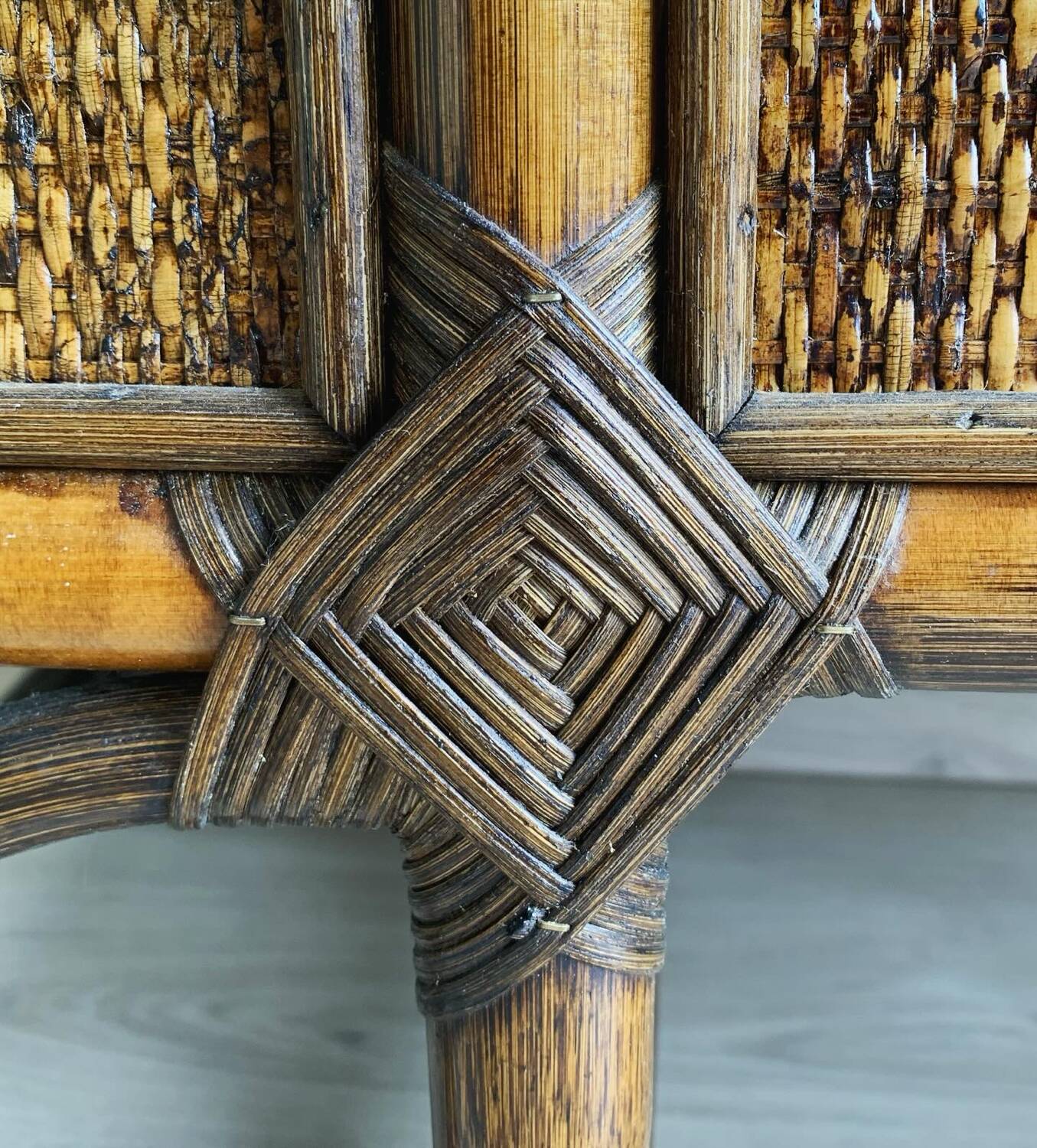 Vintage bamboo and wood rattan desk
