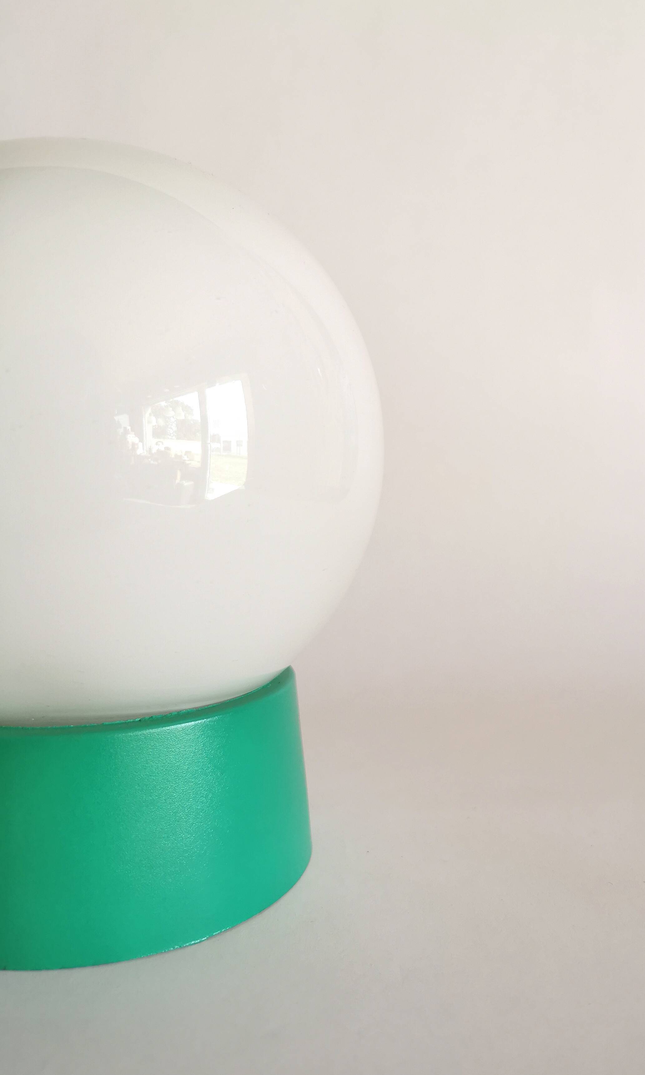 Vintage white opaline living room bedside desk lamp "Green and lavender"