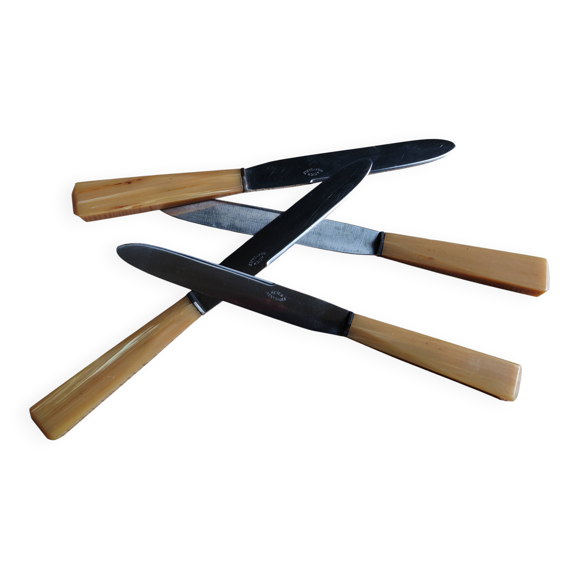 Coffret 12 couteaux de table vintage | Manches bakélite ivoire