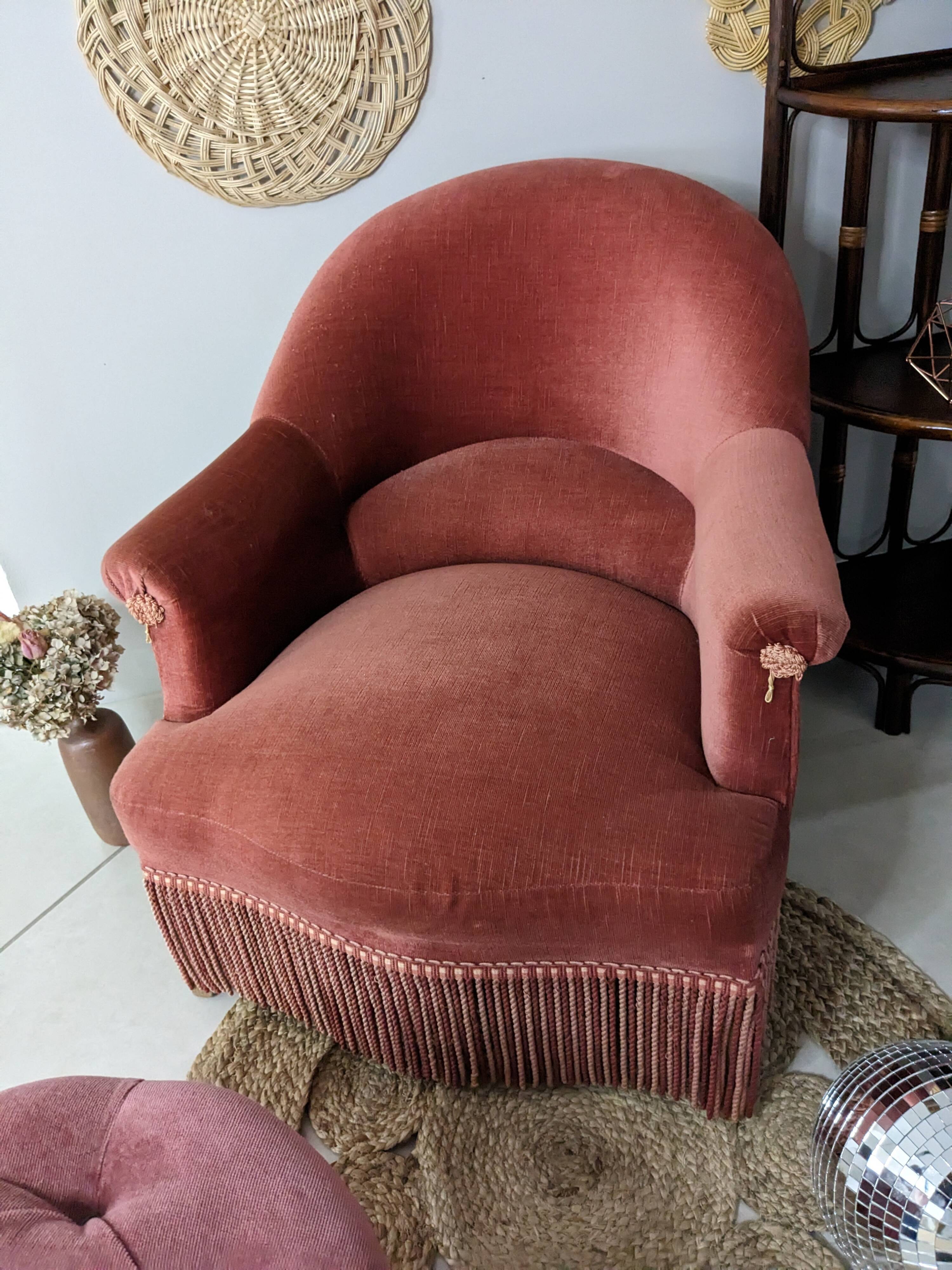 Fauteuil crapaud velours rose
