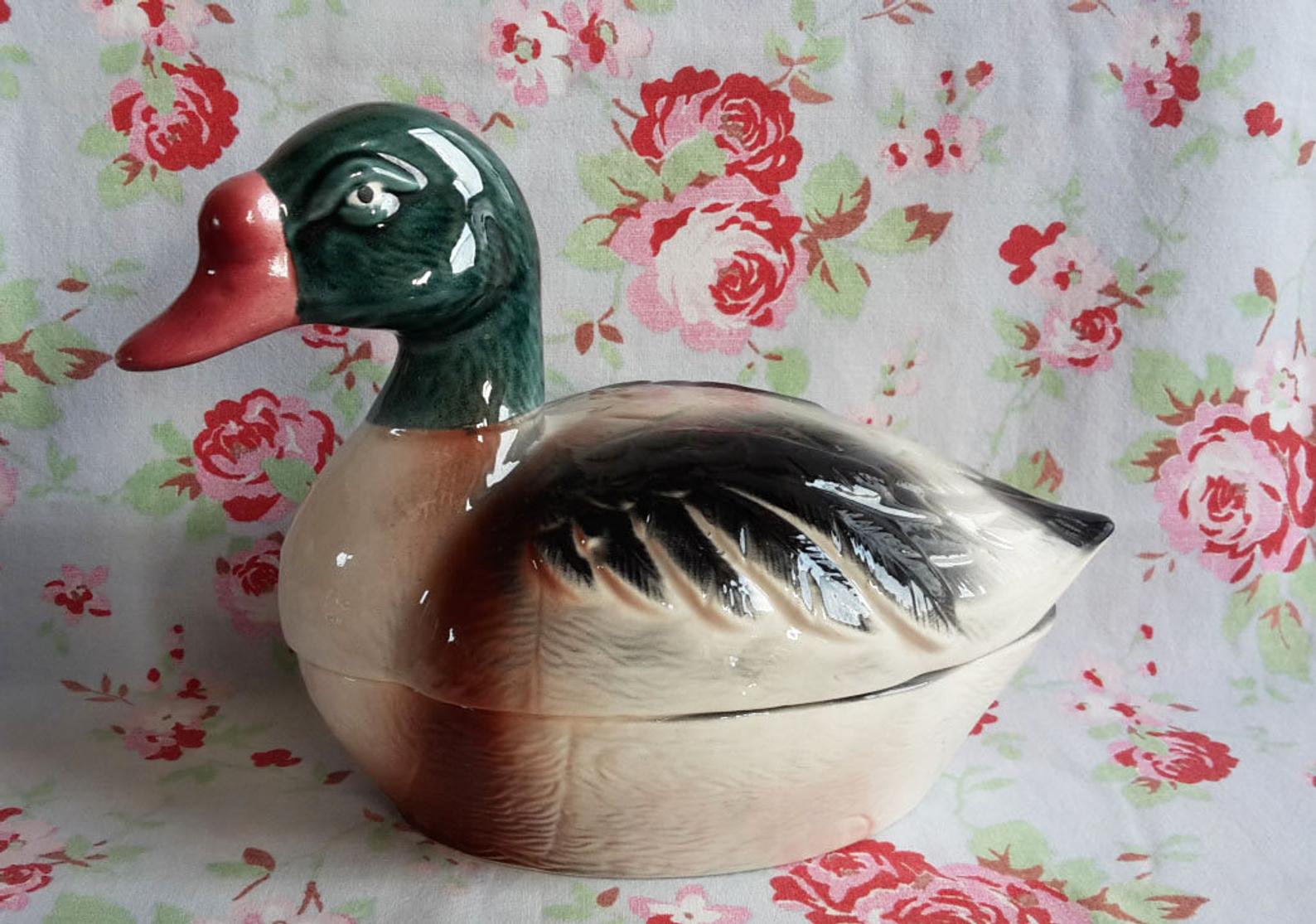 Terrine Michel caugant in duck shape tadorne by belon barbotine zoomorphe