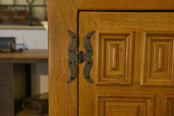 2-door, 2-drawer wardrobe in solid oak and wrought iron, rustic style, 1960s