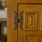 2-door, 2-drawer wardrobe in solid oak and wrought iron, rustic style, 1960s