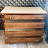 Louis Philippe antique chest of drawers with 4 drawers and a white marble top.