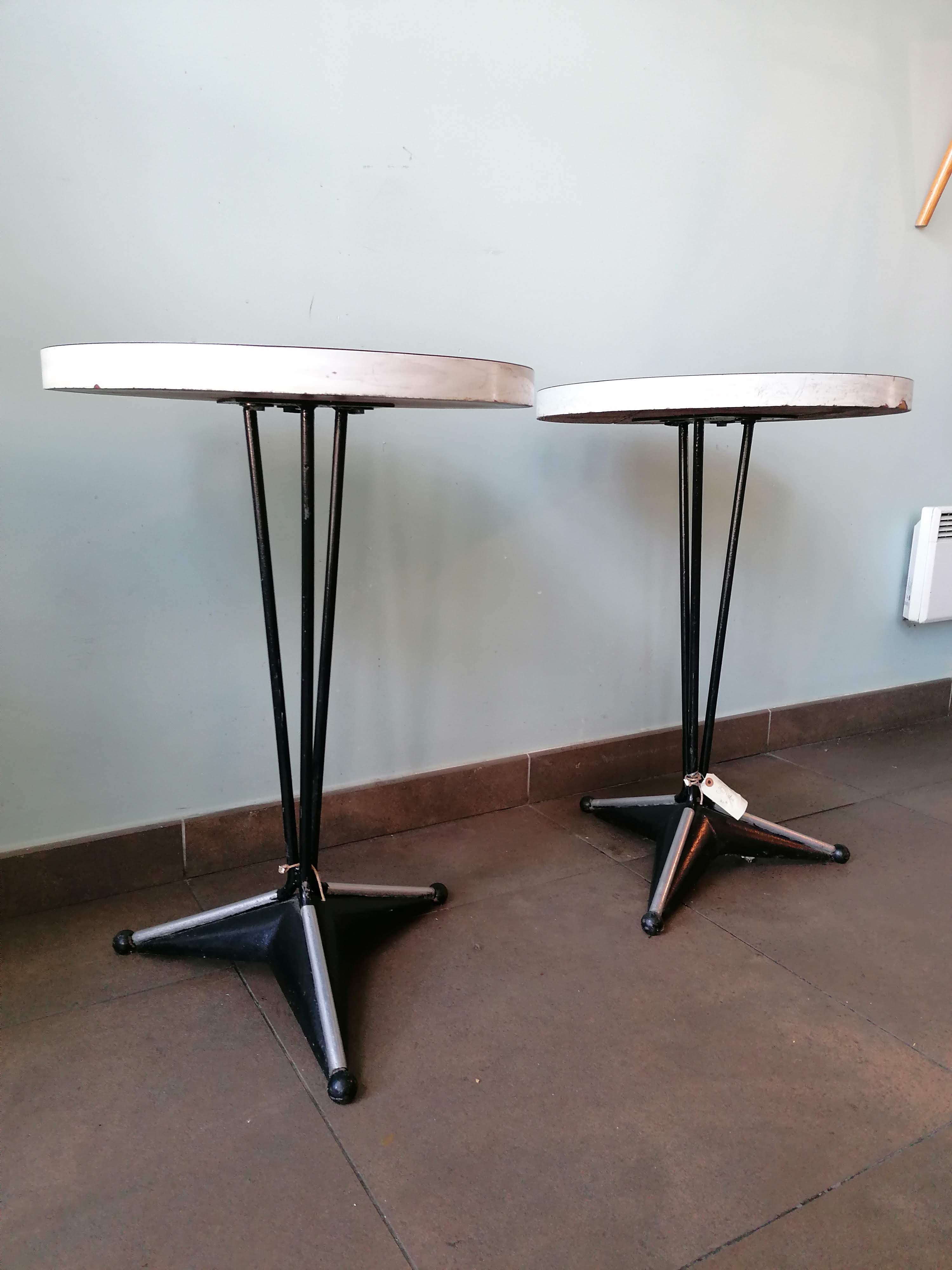 Pair of round vintage bistro tables, pedestal table