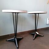 Pair of round vintage bistro tables, pedestal table