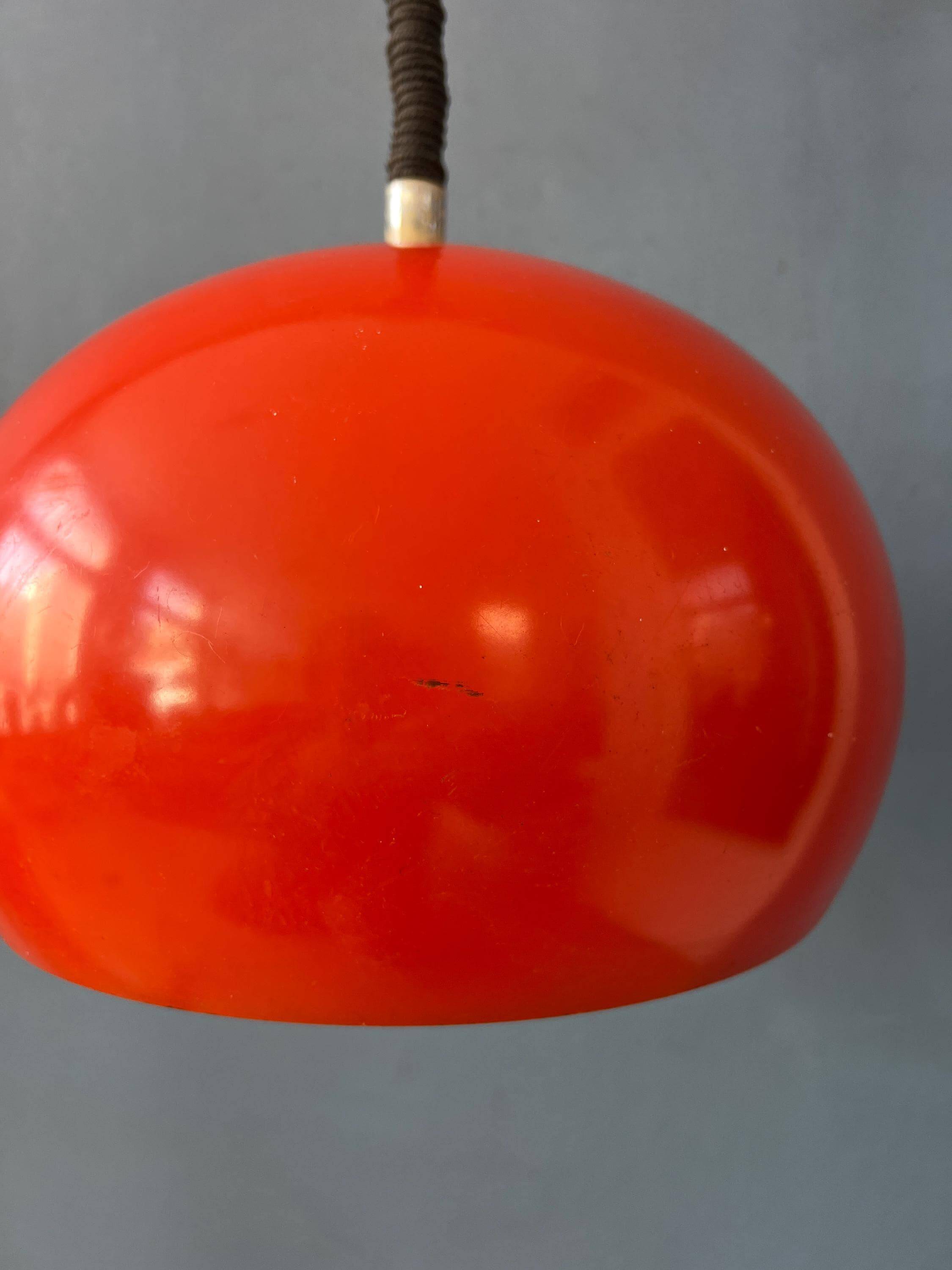 Large vintage red metal pendant light in Space Age style
