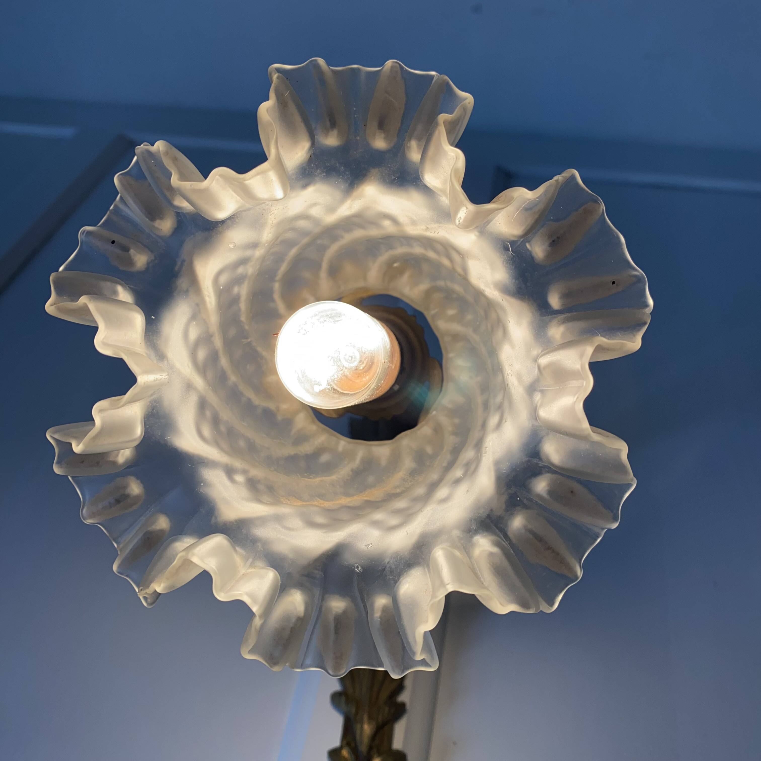 Antique bronze and glass tulip wall lamp