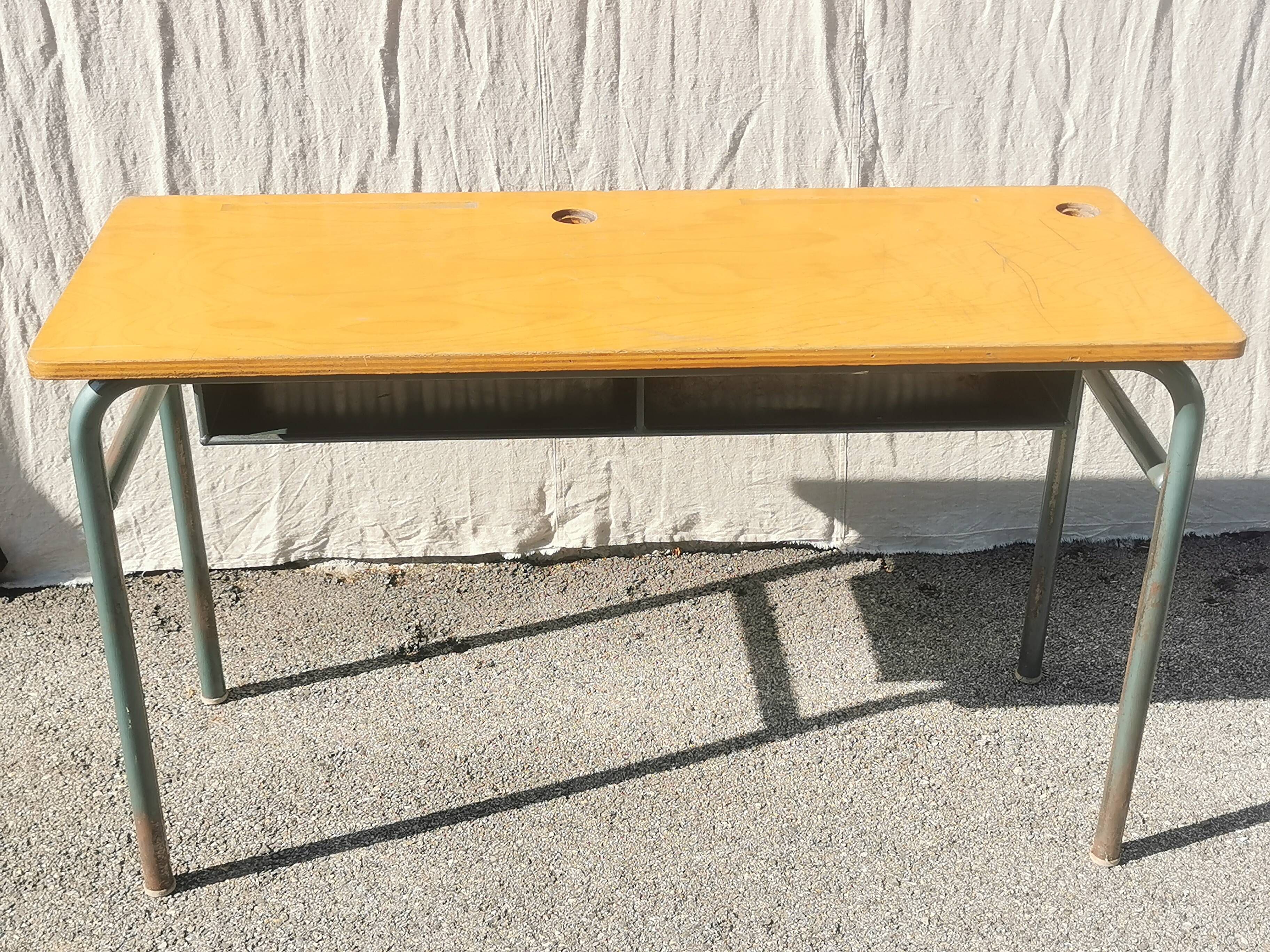 Vintage 2-seater desk with large metal locker