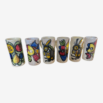 Series of 6 stylized ceramic mugs toledo 50s 60s