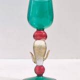 Postmodern Pair of Teal, Red and Gold Liqueur Glasses by Salviati, Murano, Italy