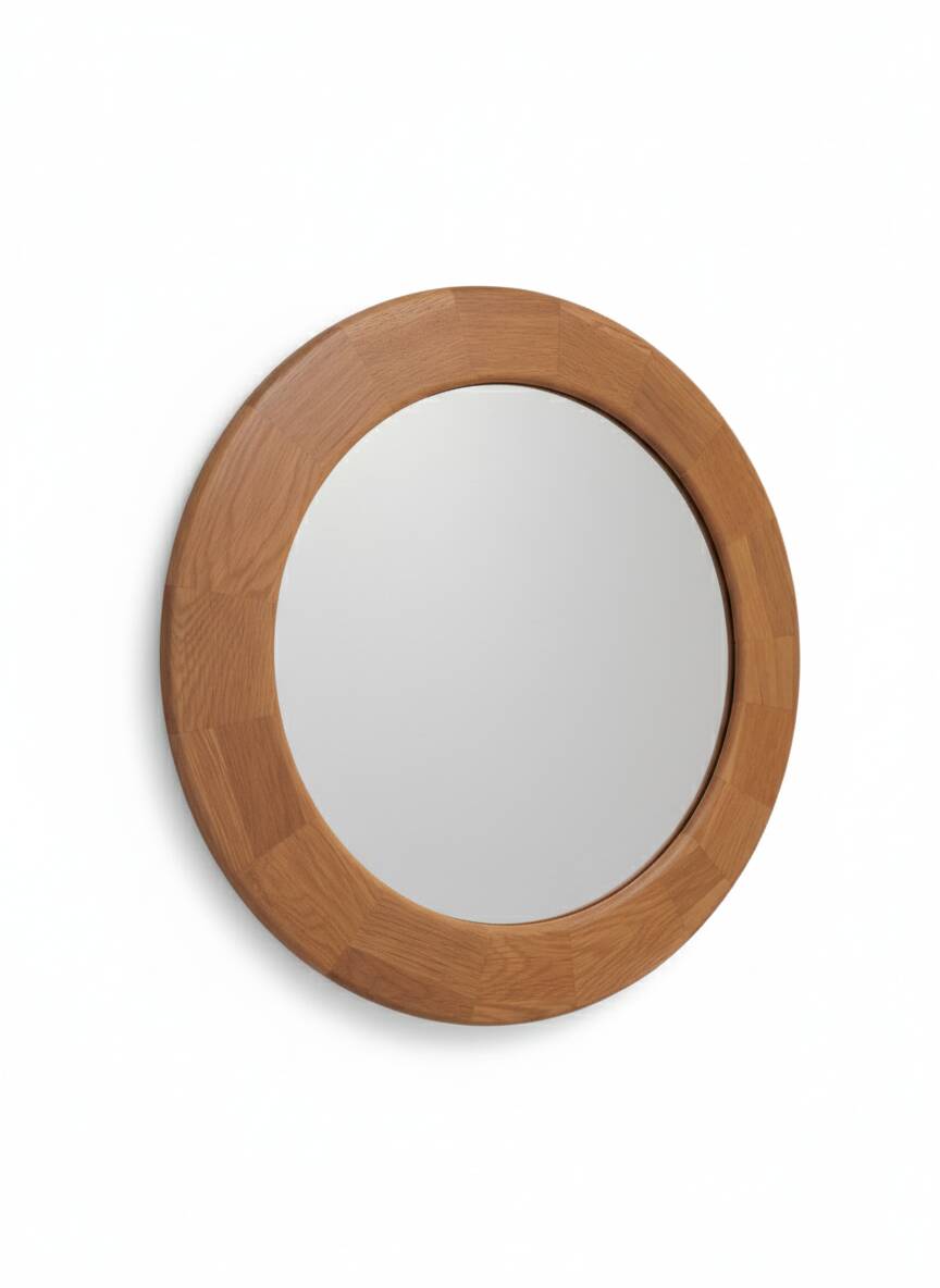Round mirror, solid oak, formerly a dresser of Ginette.