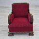 Fauteuil relax vintage danois des années 1950, tissu d'ameublement, bois de chêne, d'origine.