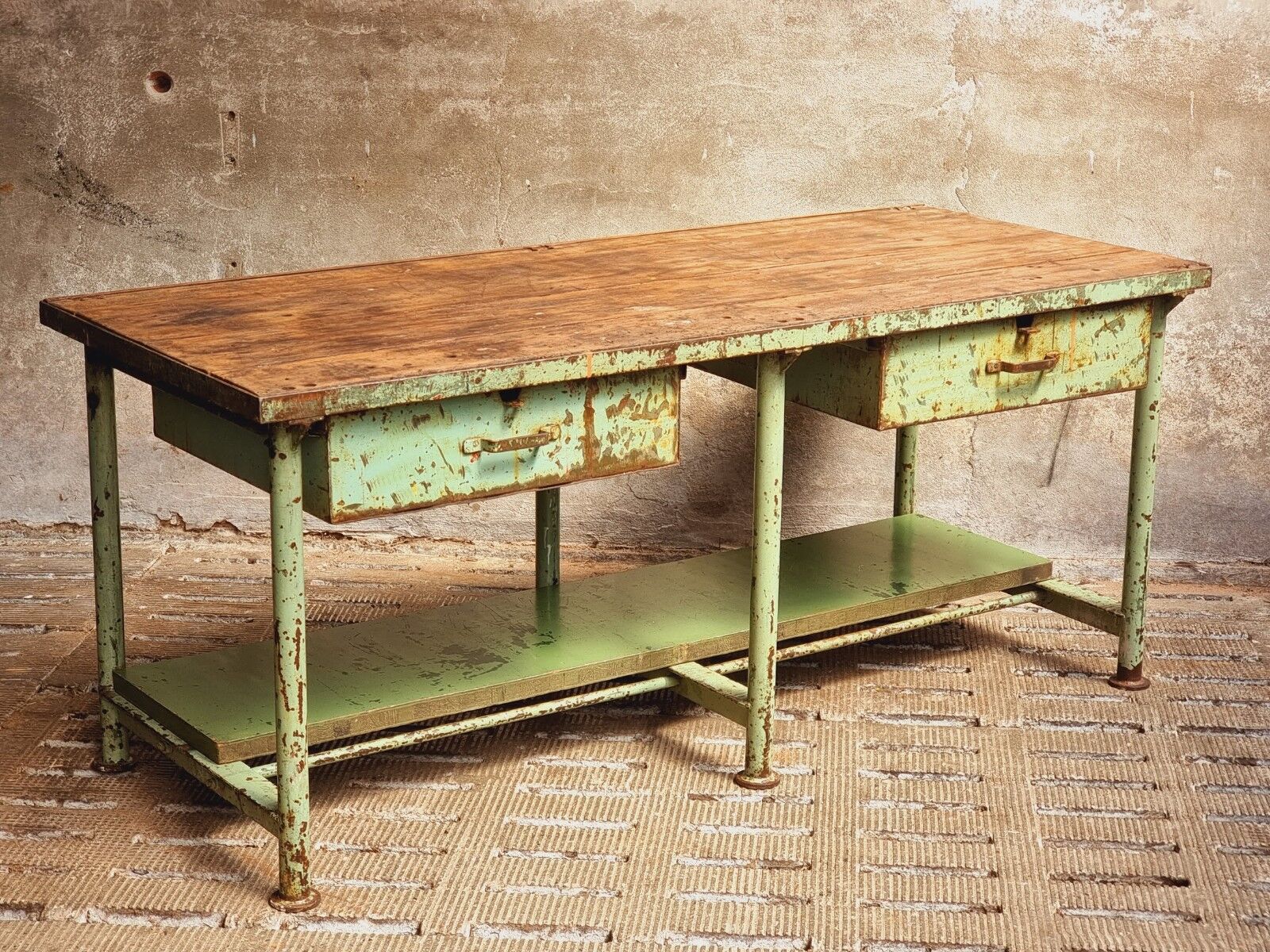 Old workbench kitchen island steel with wood