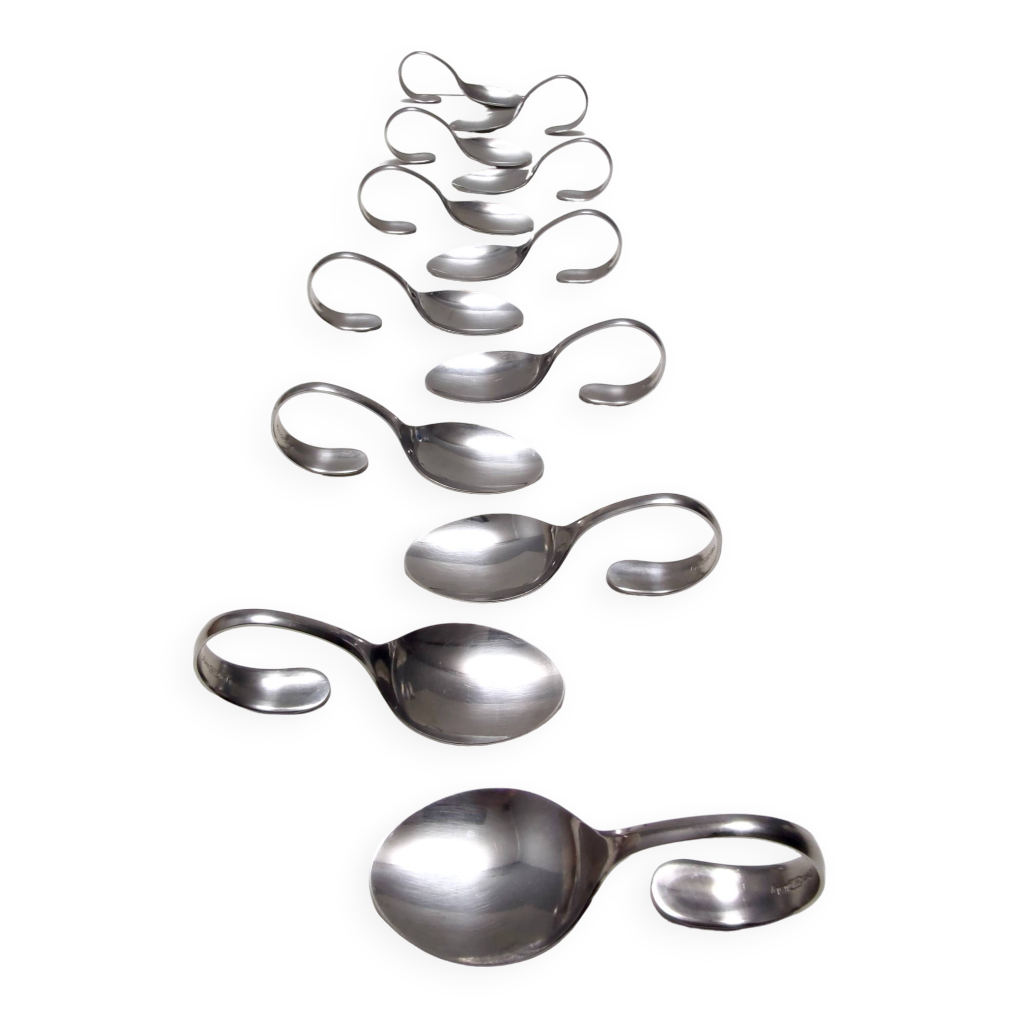 Postmodern Set of Twelve Steel Serving Spoon by Pinti, Italy, 1980s