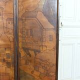 Pyrographed Screen, Mediterranean Medieval Town, Art Nouveau/Deco, 1930