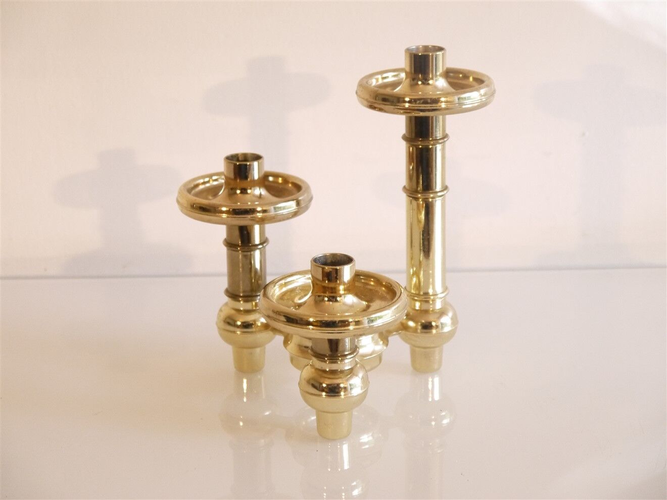 Vintage candle holder with 3 brass lights, Germany 1970