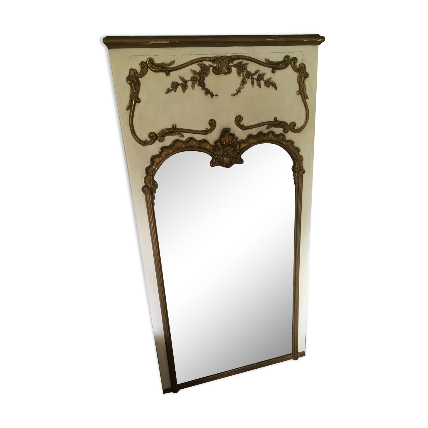 Trumeau style Louis XV 18th-century mirror bevelled white ivory gilding