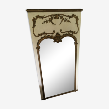 Trumeau style Louis XV XVIIIe miroir biseauté blanc ivoire dorure