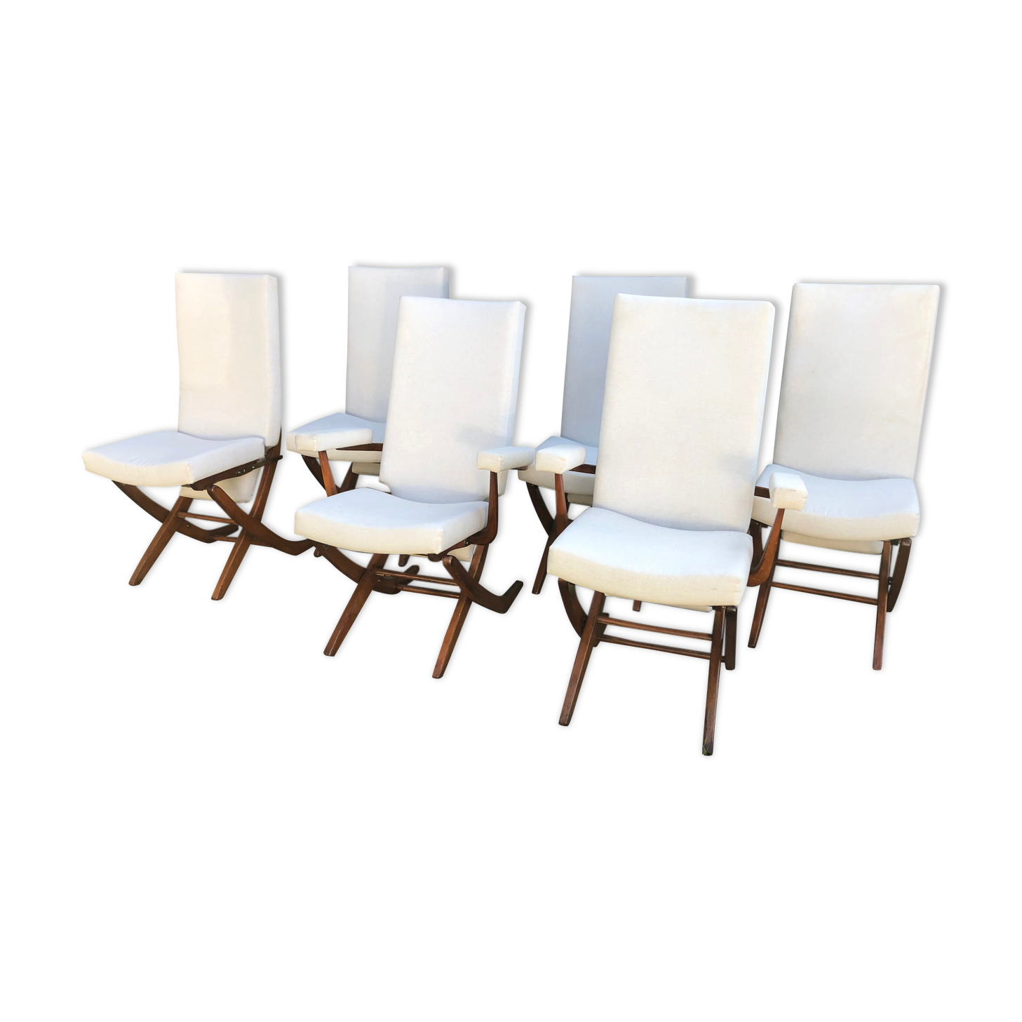 Set of 4 chairs and two reclining chairs in teak 1970