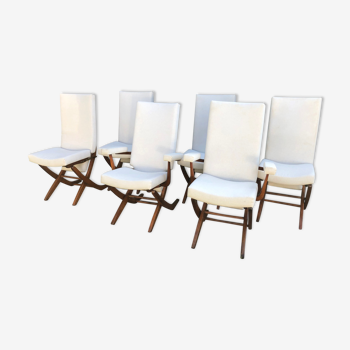 Set of 4 chairs and two reclining chairs in teak 1970