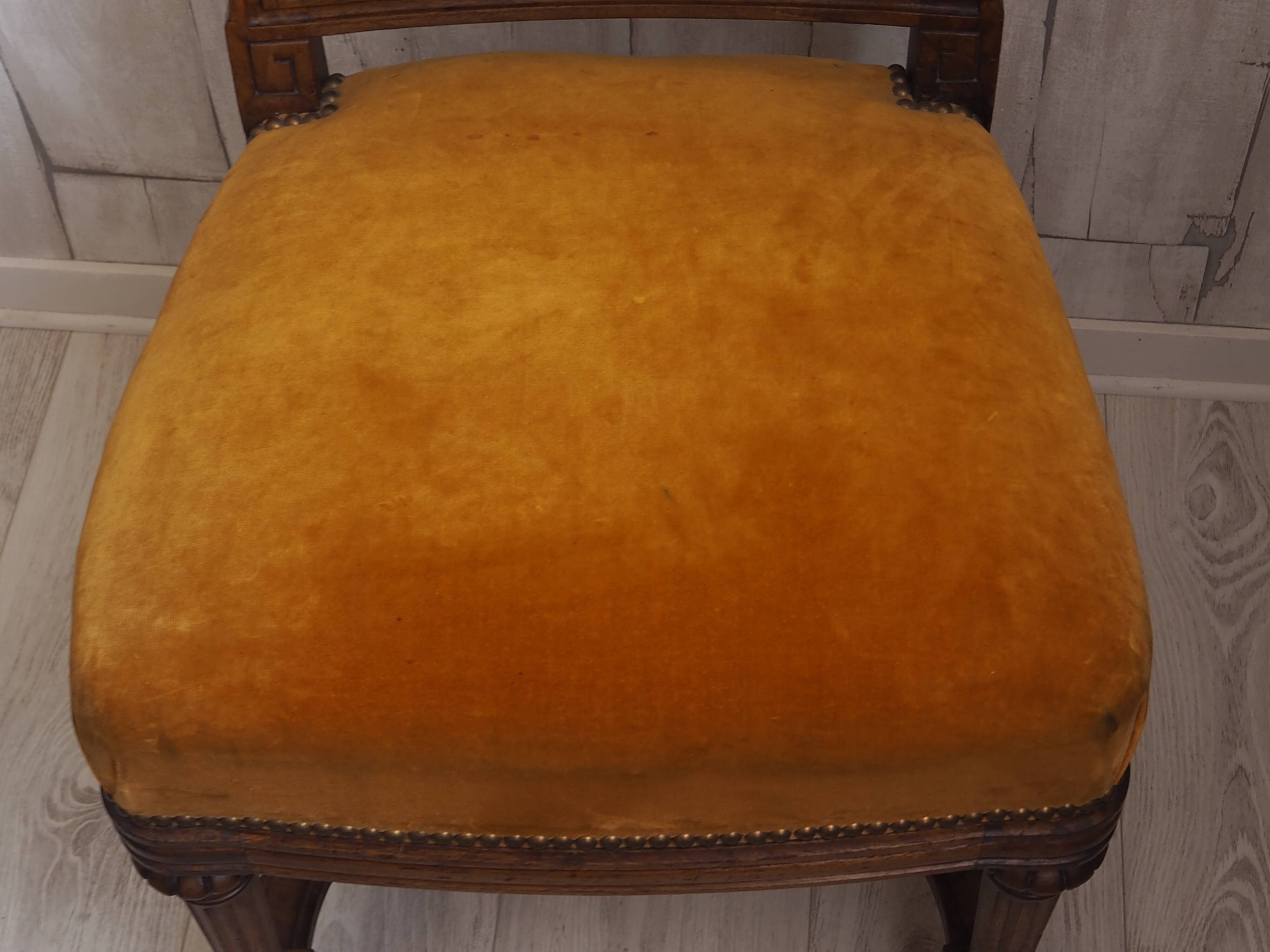 Antique Regency Style padded chair - Wooden structure and horsehair padding - Mustard color