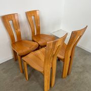 4 old French design solid elm chairs from the 70s vintage