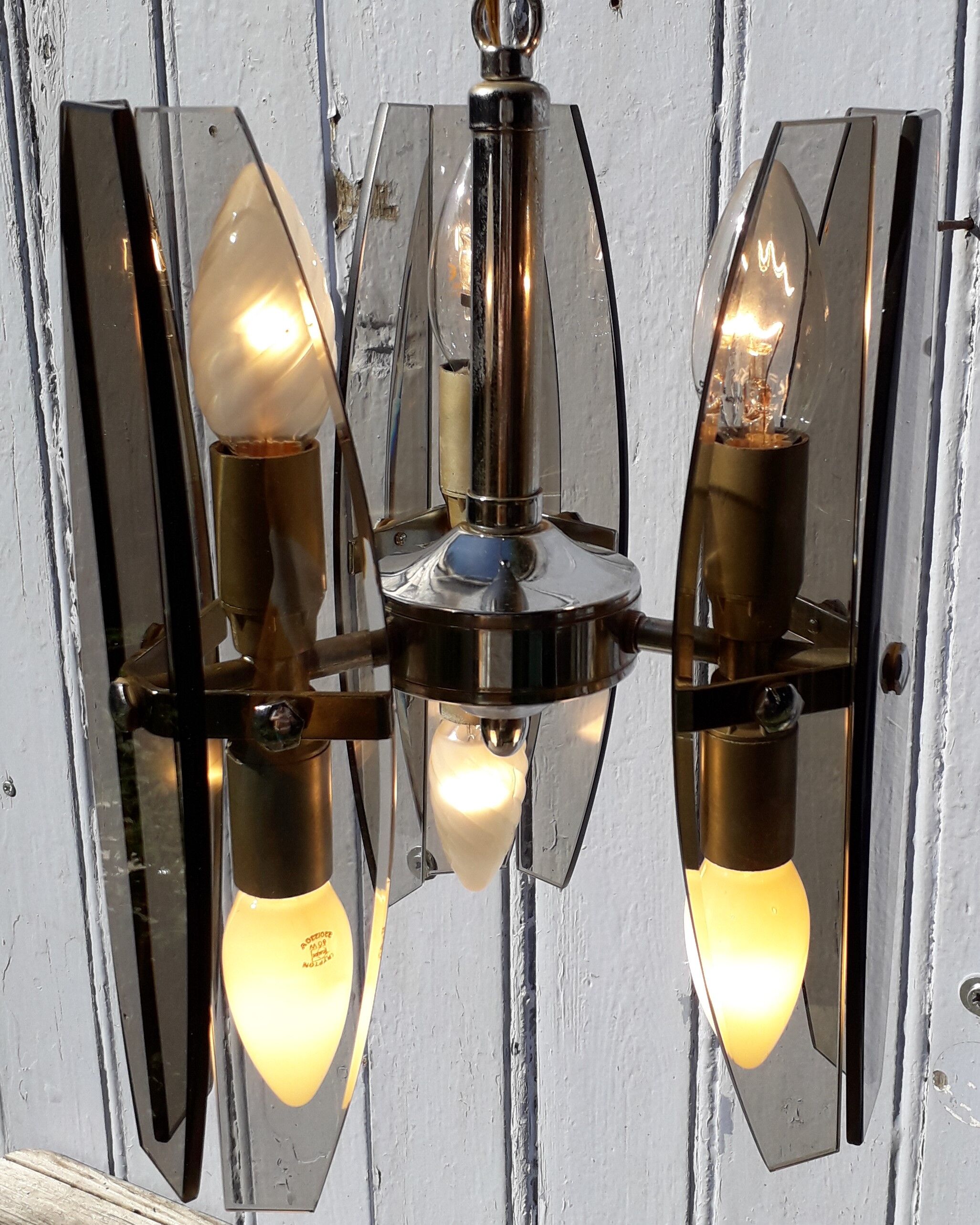 70s smoked glass chandelier